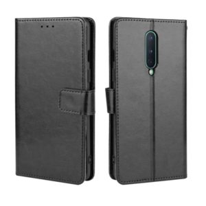 For OnePlus 8 Retro Crazy Horse Texture Horizontal Flip Leather Case , with Holder & Card Slots & Photo Frame(Black) (OEM)