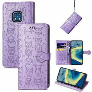 For Nokia XR20 Lovely Cat and Dog Embossing Pattern Horizontal Flip Leather Case , with Holder & Card Slots & Wallet & Cartoon Clasp & Lanyard(Purple) (OEM)