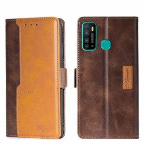 For Infinix Hot 9/Note 7 Lite X655C Contrast Color Side Buckle Leather Phone Case(Dark Brown + Gold) (OEM)