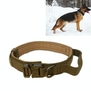 Nylon Thickened Large And Medium-Sized Dog Traction Collar Pet Collar, Size:L(Khaki+Light Button) (OEM)