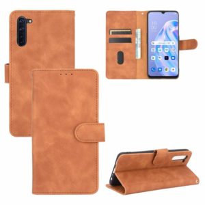 For OPPO Reno3 A(Japanese Version) Solid Color Skin Feel Magnetic Buckle Horizontal Flip Calf Texture PU Leather Case with Holder & Card Slots & Wallet(Brown) (OEM)