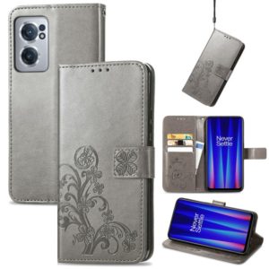 For OnePlus Nord CE 2 5G Four-leaf Clasp Embossed Buckle Leather Phone Case(Gray) (OEM)