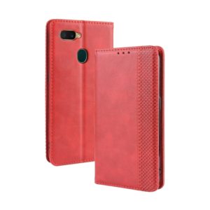Magnetic Buckle Retro Crazy Horse Texture Horizontal Flip Leather Case for Oppo A7 , with Holder & Card Slots & Photo Frame(Red) (OEM)
