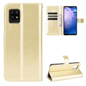 For Aquos Zero6 Crazy Horse Texture Horizontal Flip Leather Case with Holder & Card Slots & Lanyard(Gold) (OEM)