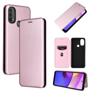 For Motorola Moto E20 / E30 / E40 Carbon Fiber Texture Horizontal Flip Leather Phone Case with Card Slot(Pink) (OEM)