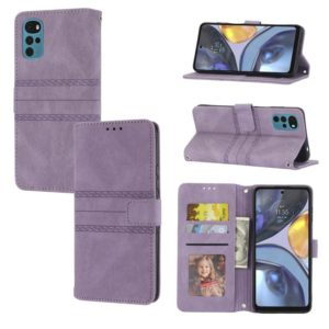 For Motorola Moto G22 Embossed Striped Magnetic Buckle Horizontal Flip Phone Leather Case(Purple) (OEM)