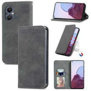 For OnePlus Nord N20 5G Retro Skin Feel Magnetic Leather Case(Grey) (OEM)