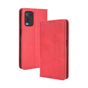 For OPPO A54 4G Magnetic Buckle Retro Crazy Horse Texture Horizontal Flip Leather Case with Holder & Card Slots & Photo Frame(Red) (OEM)