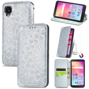 For TCL A509DL / A3 Blooming Mandala Embossed Magnetic Leather Phone Case(Gray) (OEM)