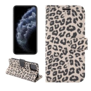 For iPhone 12 / 12 Pro Leopard Print Pattern Horizontal Flip Leather Case with Card Slot and Holder(Gray) (OEM)