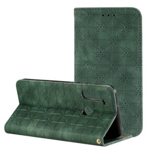 For Xiaomi Redmi Note 8T Lucky Flowers Embossing Pattern Magnetic Horizontal Flip Leather Case with Holder & Card Slots(Dark Green) (OEM)