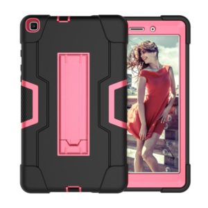 For Galaxy Tab A 8.0 (2019) T290 Contrast Color Silicone + PC Combination Case with Holder(Black + Rose Red) (OEM)