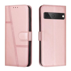 For Google Pixel 7 Stitching Calf Texture Buckle Leather Phone Case(Pink) (OEM)