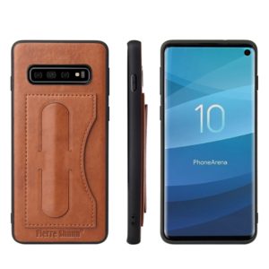 For Galaxy S10e Fierre Shann Full Coverage Protective Leather Case with Holder & Card Slot(Brown) (OEM)