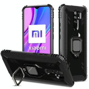 For Xiaomi Redmi 9 Prime Carbon Fiber Protective Case with 360 Degree Rotating Ring Holder(Black) (OEM)