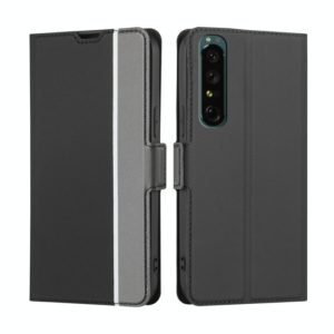 For Sony Xperia 1 IV Twill Texture Side Button Leather Phone Case(Black) (OEM)