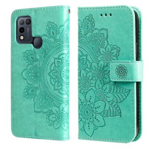 7-petal Flowers Embossing Pattern Horizontal Flip PU Leather Case with Holder & Card Slots & Wallet & Photo Frame For Infinix Hot 10 Play(Green) (OEM)