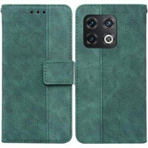 For OnePlus 10 Pro 5G Geometric Embossed Leather Phone Case(Green) (OEM)
