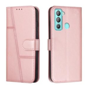 For Tecno Pop 5 LTE Stitching Calf Texture Buckle Leather Phone Case(Pink) (OEM)