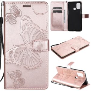 For OnePlus Nord N10 5G 3D Butterflies Embossing Pattern Horizontal Flip Leather Case with Holder & Card Slot & Wallet(Rose Gold) (OEM)