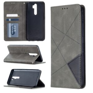 For Oppo A5 (2020) / A9 (2020) Rhombus Texture Horizontal Flip Magnetic Leather Case with Holder & Card Slots(Grey) (OEM)
