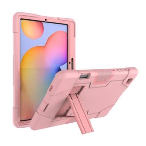For Samsung Galaxy Tab S6 Lite P610 Contrast Color Robot Shockproof Silicon + PC Protective Case with Holder(Rose Gold) (OEM)