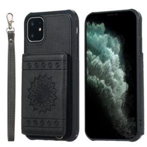 For iPhone 11 Sunflower Embossing Pattern PU + TPU Case with Holder & Card Slots & Photo Frame & Lanyard(Black) (OEM)
