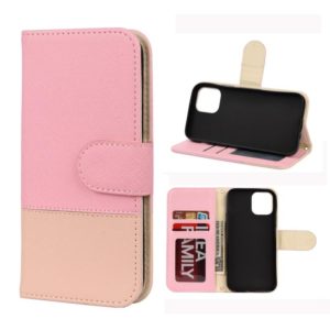 For iPhone 12 Pro Max Splicing Color Horizontal Flip Leather Case with Holder & Photo Frame & Card Slots & Wallet(Pink) (OEM)
