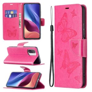 For Xiaomi Mi 11i / Poco F3 / Redmi K40 Two Butterflies Embossing Pattern Horizontal Flip Leather Case with Holder & Card Slot & Wallet & Lanyard(Rose Red) (OEM)