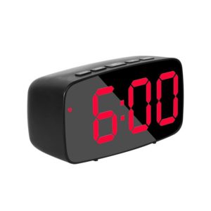 Mirror Bedside Alarm Clock Battery Plug-In Dual-Purpose LED Clock, Colour: Arc-shaped Black Shell (Black Surface Red Light) (OEM)