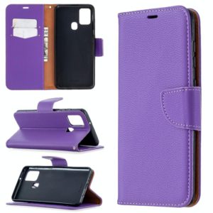 For Samsung Galaxy A21s Pure Color Horizontal Flip PU Leather Case with Holder & Card Slots & Wallet & Lanyard(Purple) (OEM)
