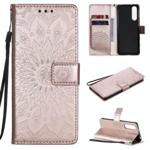 For Sony Xperia5 II Sun Embossing Pattern Horizontal Flip Leather Case with Card Slot & Holder & Wallet & Lanyard(Rose Gold) (OEM)