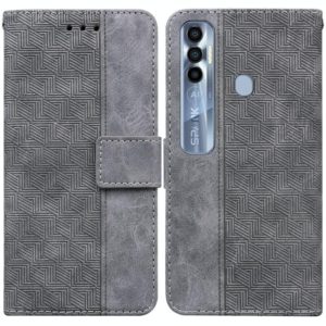 For Tecno Spark 7 Pro Geometric Embossed Leather Phone Case(Grey) (OEM)