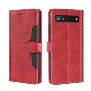 For Google Pixel 6a Skin Feel Straw Hat Magnetic Buckle Leather Phone Case(Red) (OEM)
