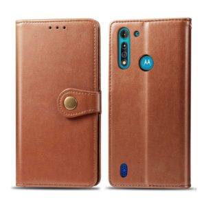For Moto G8 Power Lite Retro Solid Color Leather Buckle Phone Case with Lanyard & Photo Frame & Card Slot & Wallet & Stand Function(Brown) (OEM)