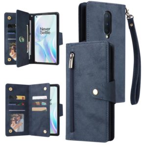 For OnePlus 8 Rivet Buckle 9 Cards Three Fold Leather Phone Case(Blue) (OEM)
