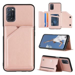 For OPPO A52 & A72 & A92 Skin Feel PU + TPU + PC Back Cover Shockproof Case with Card Slots & Holder & Photo Frame(Rose Gold) (OEM)