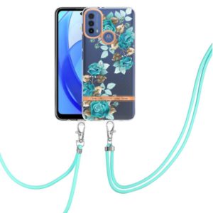 For Motorola Moto E20 / E30 / E40 Flowers Series TPU Phone Case with Lanyard(Blue Rose) (OEM)