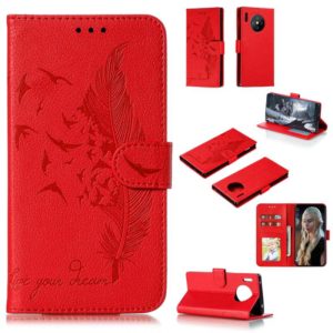 For Huawei Mate 30 Pro Feather Pattern Litchi Texture Horizontal Flip Leather Case with Holder & Wallet & Card Slots(Red) (OEM)