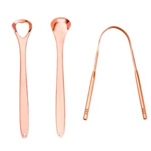 Tongue Cleaner Bad Breath Stainless Steel Cleaning Brush Tongue Scraper + Two-piece Set (Rose Gold) (OEM)