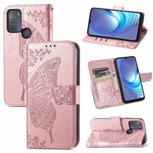 For Motorola Moto G50 Butterfly Love Flowers Embossed Horizontal Flip Leather Case with Holder & Card Slots & Wallet & Lanyard(Rose Gold) (OEM)