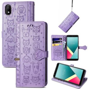 For Wiko Y61 Lovely Cat and Dog Embossing Pattern Horizontal Flip Leather Case , with Holder & Card Slots & Wallet & Cartoon Clasp & Lanyard(Purple) (OEM)