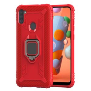 For Samsung A11 (EU Version) Carbon Fiber Protective Case with 360 Degree Rotating Ring Holder(Red) (OEM)