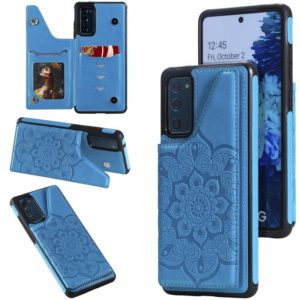 For Samsung Galaxy S20 FE 5G Flower Embossing Pattern Shockproof Protective Case with Holder & Card Slots & Photo Frame(Blue) (OEM)