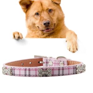 PU Leather with Bone Designs Pet Dog Collar Pet Products, Size: L, 2.5 * 51cm(Pink) (OEM)