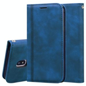 For Samsung Galaxy J3 / J330 (EU) Frosted Business Magnetic Horizontal Flip PU Leather Case with Holder & Card Slot & Lanyard(Blue) (OEM)