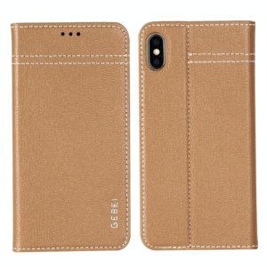 For iPhone XR GEBEI Top-grain Leather Horizontal Flip Protective Case with Holder & Card Slots(Khaki) (GEBEI) (OEM)