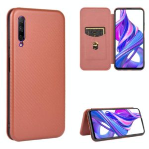 For Huawei Honor 9X Pro Carbon Fiber Texture Horizontal Flip TPU + PC + PU Leather Case with Card Slot(Brown) (OEM)