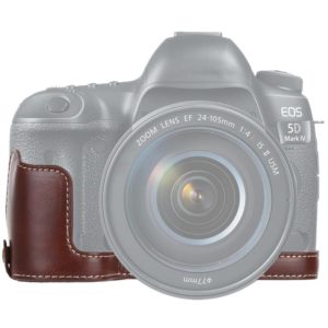 1/4 inch Thread PU Leather Camera Half Case Base for Canon EOS 5D Mark IV / 5D Mark III(Coffee) (OEM)
