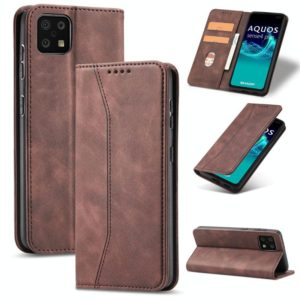 For Sharp Aquos Sense 6 Magnetic Dual-fold Leather Phone Case(Coffee) (OEM)